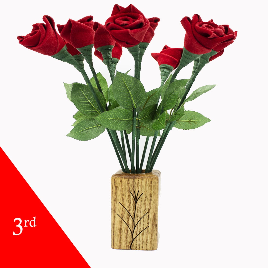 1st First Wedding lifelike paper roses 12-Stem Bouquet and Wood Vase JustPaperRoses AX-AY-ABHI-61795